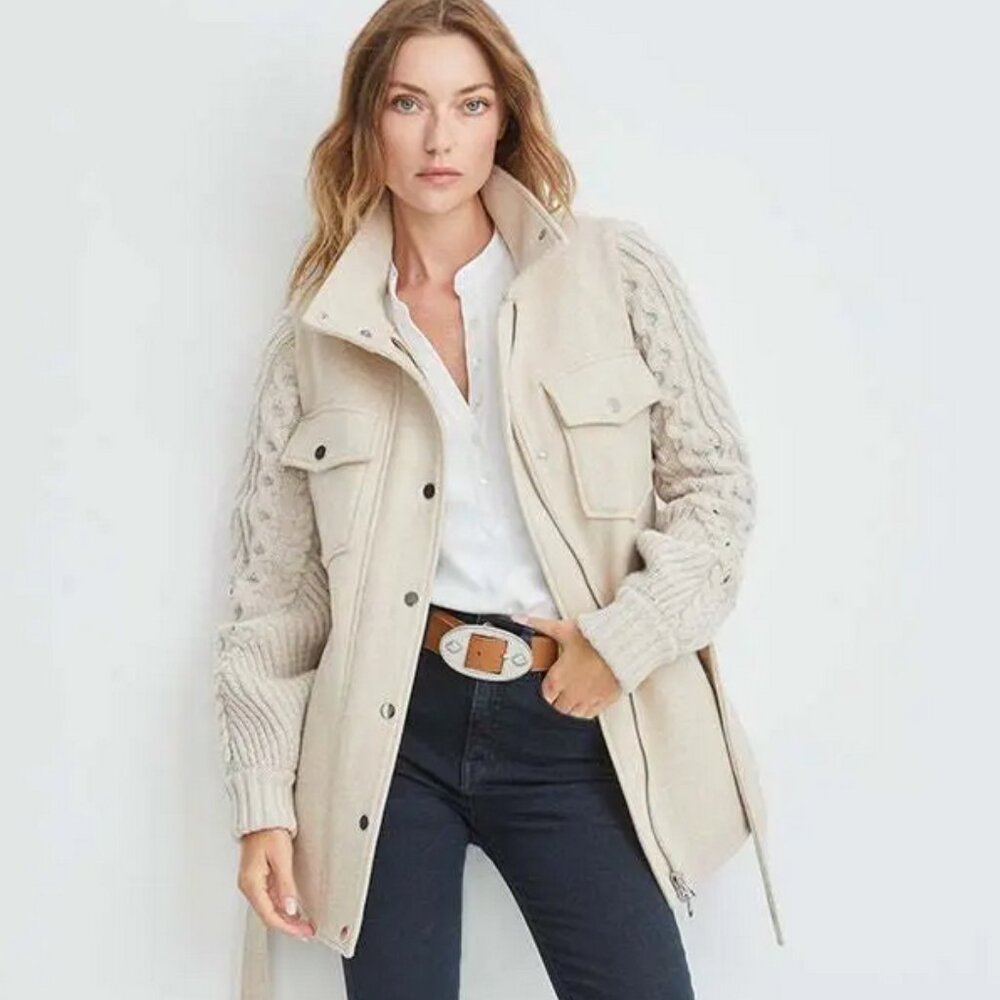 NWT VERONICA BEARD  Jett Mixed Media Belted Wrap Coat